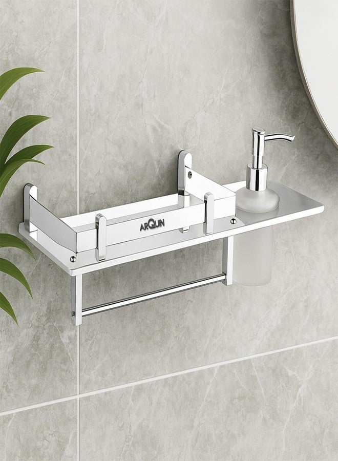 ARQUIN Shelf for Bathroom | Bathroom Accessories Set | 304 Grade Stainless Steel 3 in 1 Multipurpose Bathroom Shelf/Rack/Towel Hanger/Liquid Soap Dispenser/Shampoo/Gel Dispenser Holder - Image 1
